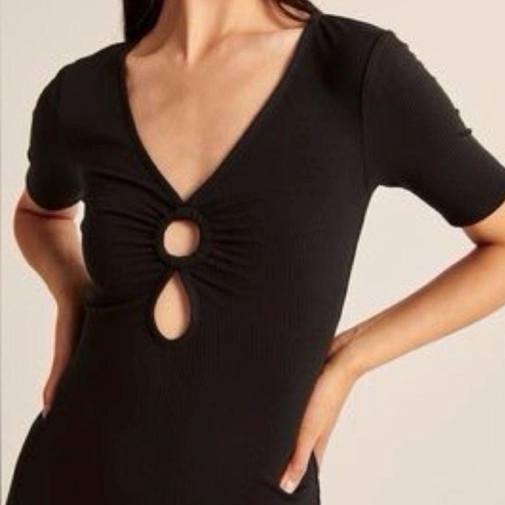 Abercrombie & Fitch Ribbed Black Keyhole Midi Dress